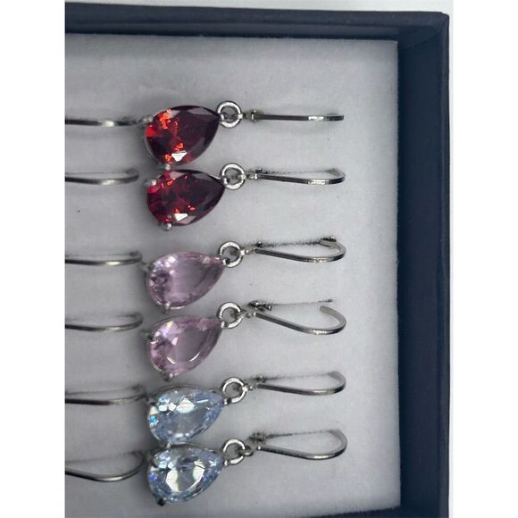 6-Pair Teardrop Cubic Zirconia Dangle Earrings Set Multicolor - Picture 3 of 3